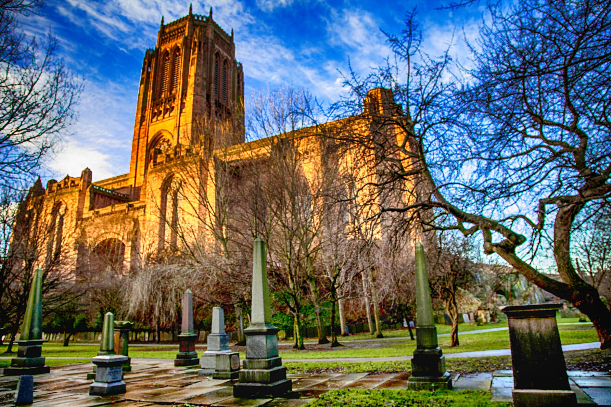 Liverpool Anglican Cathedral viewed across the River Merseyy